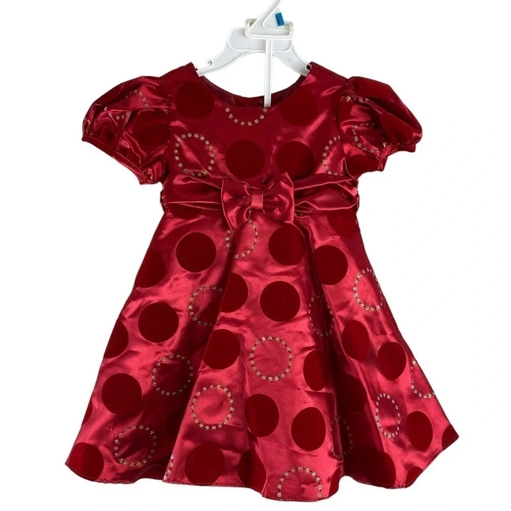 Rare Editions Baby Girl’s Red‎ Glitter Circle Party Formal Holiday Dress -Sz 24M